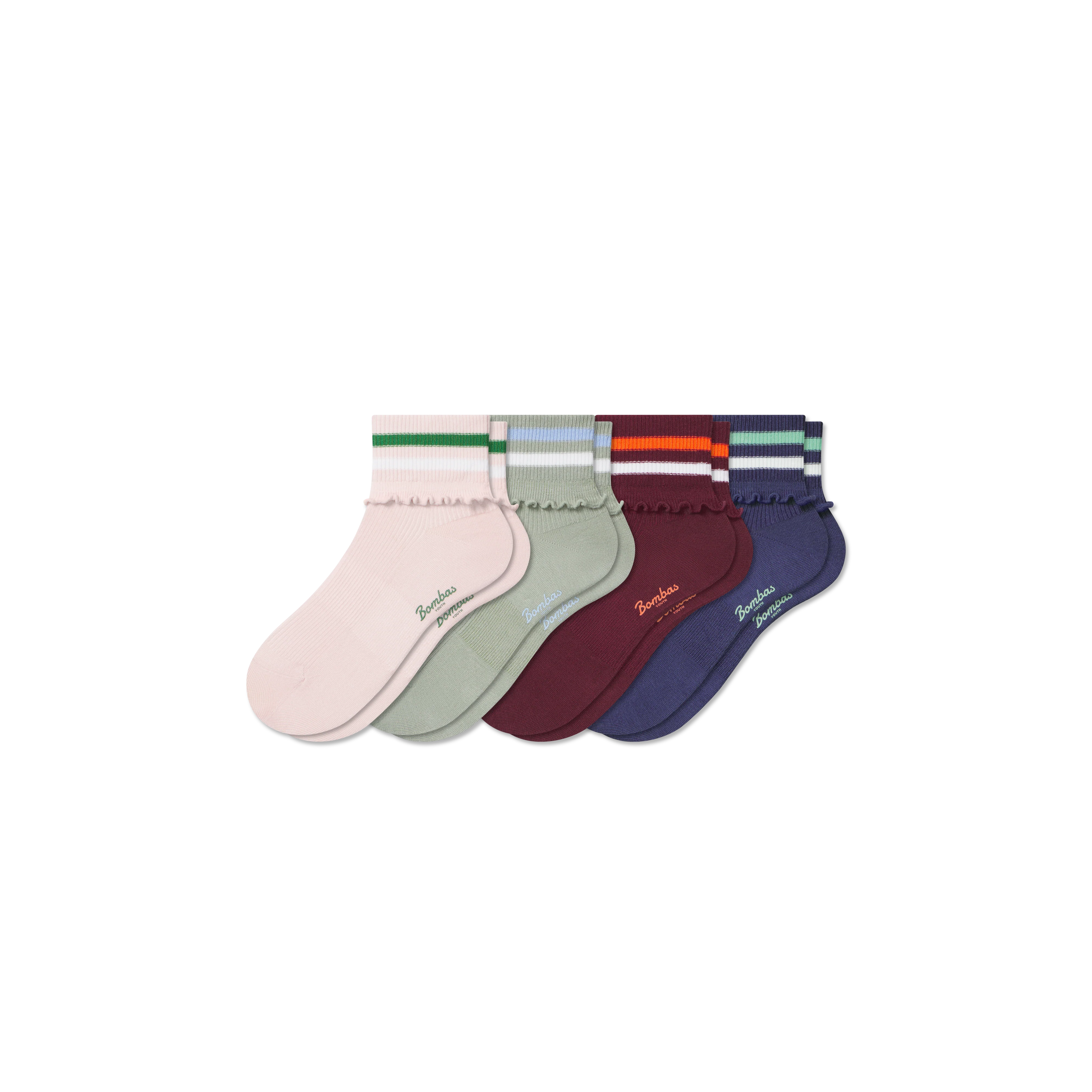 Youth Foldover Ruffle Quarter Sock 4-Pack